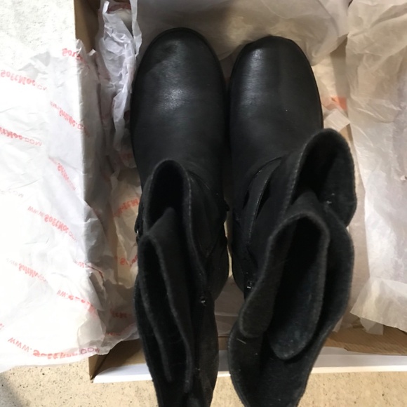SoftMoc Mid Calf Combat Boots Women's Size 37 US 6 - 6.5 Black Zipper - Picture 2 of 5